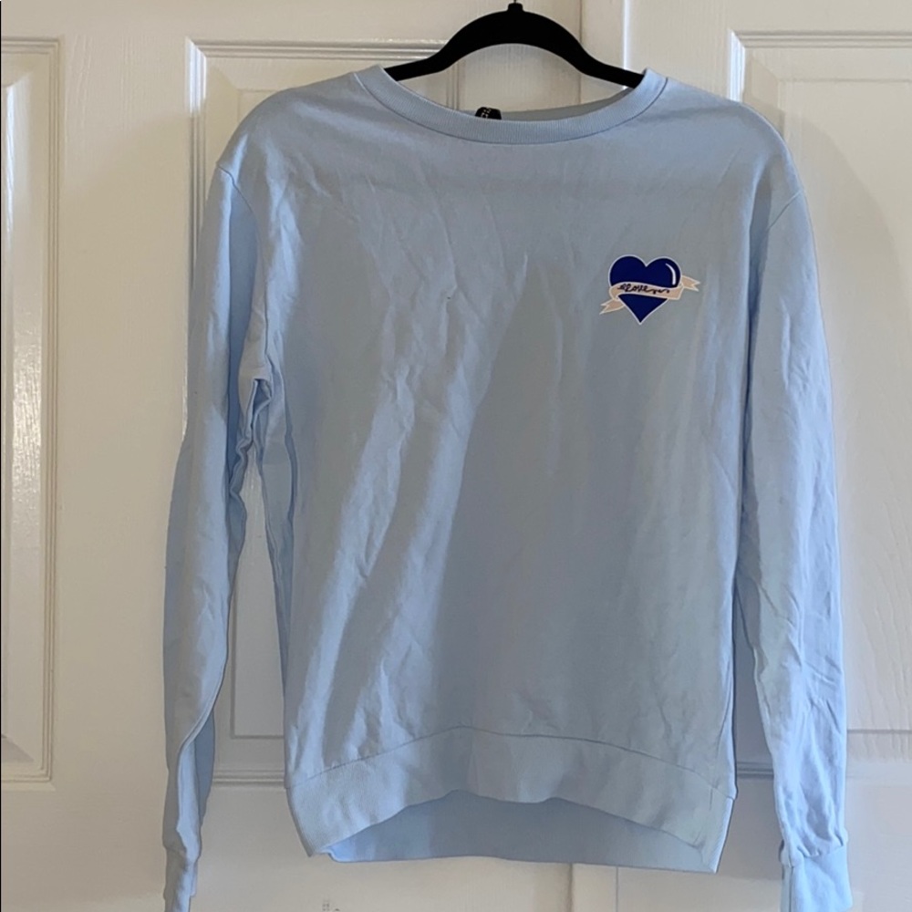 NWOT Baby Powder Blue Love Don’t Hate Crew Neck
